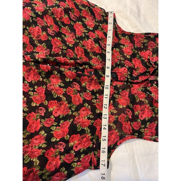 Y2K Sheer Red Roses Floral Babydoll Tiered Whimsigoth Sleeveless Top S - Picture 6 of 7